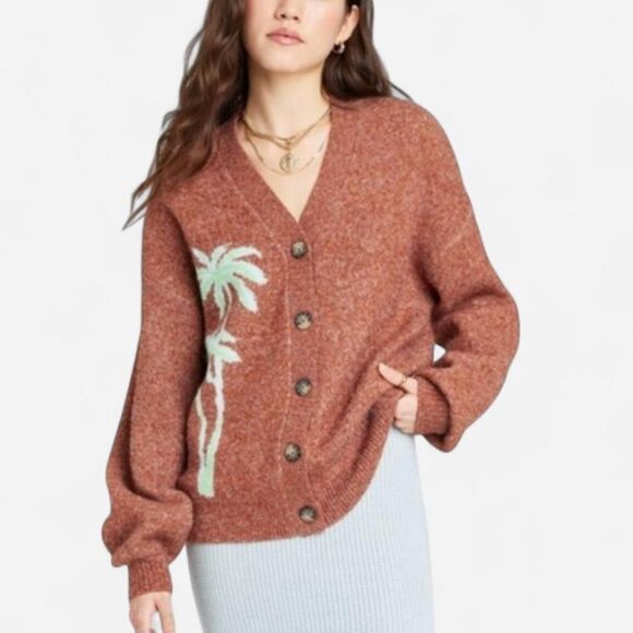 Ascot & Hart Palm Graphic Rust Cardigan – Indie Coastal Cowgirl Knit (M) 🌴 - Picture 7 of 7
